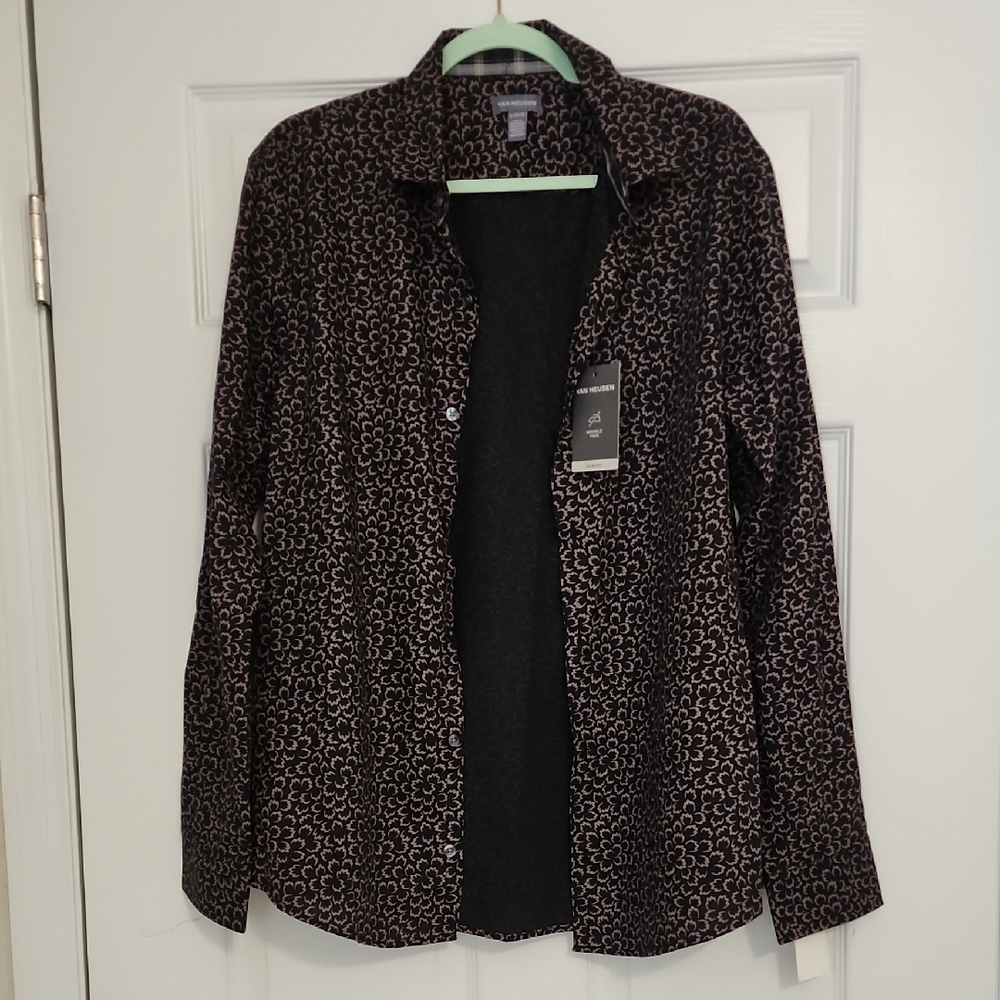Van Heusen Black and Brown Patterned Button Down Shirt - Picture 2 of 16